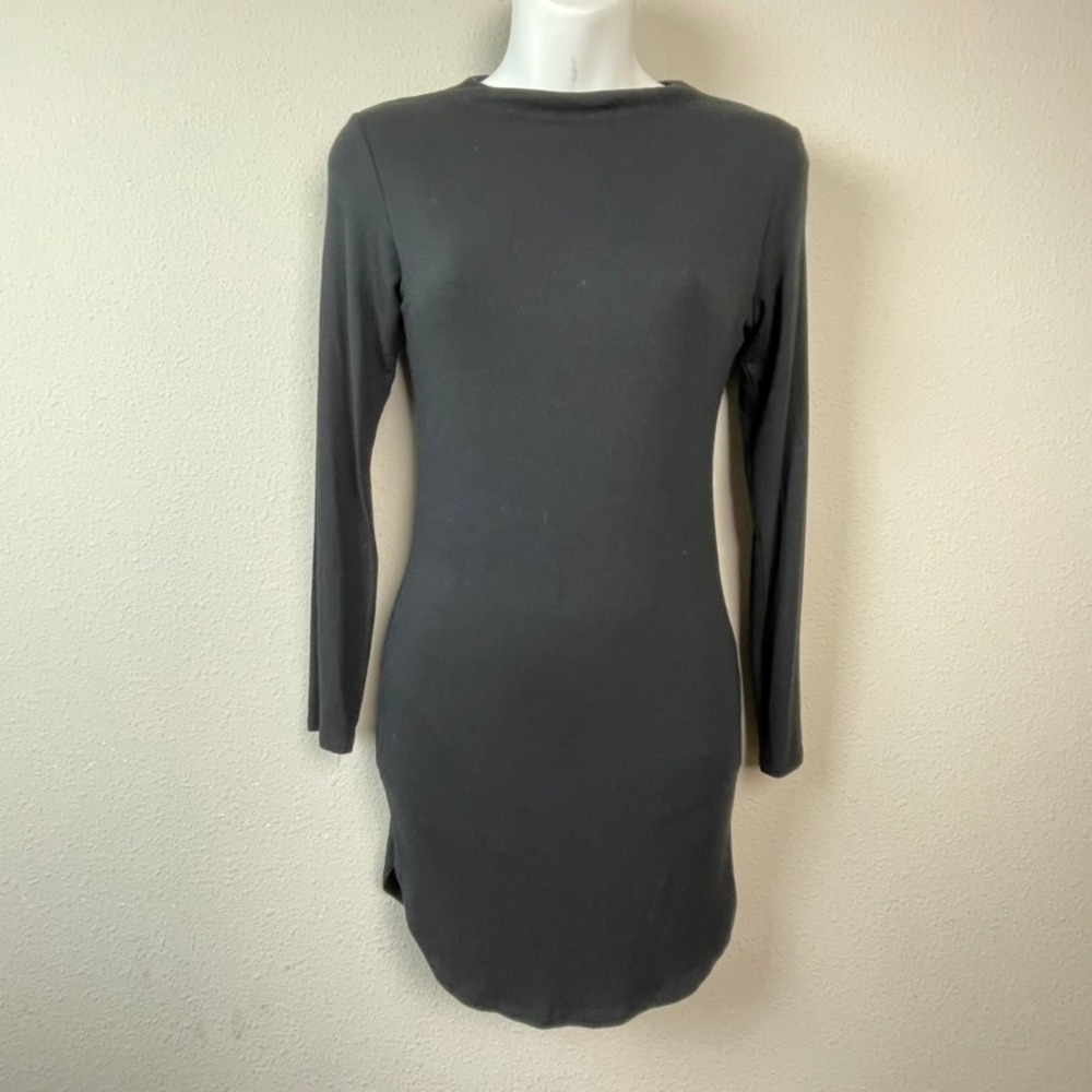 A'Gaci Black Bead Bodycon Dress Women L Black Long Sleeve Mini Boat Neck LBD
